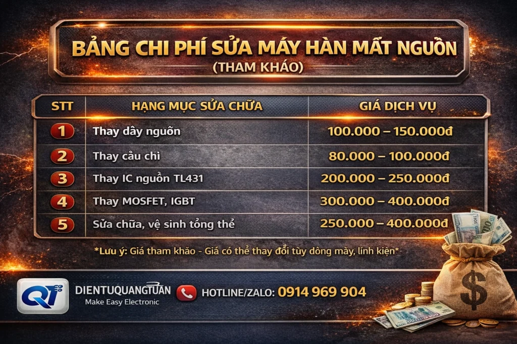 báo giá sửa máy hàn mất nguồn