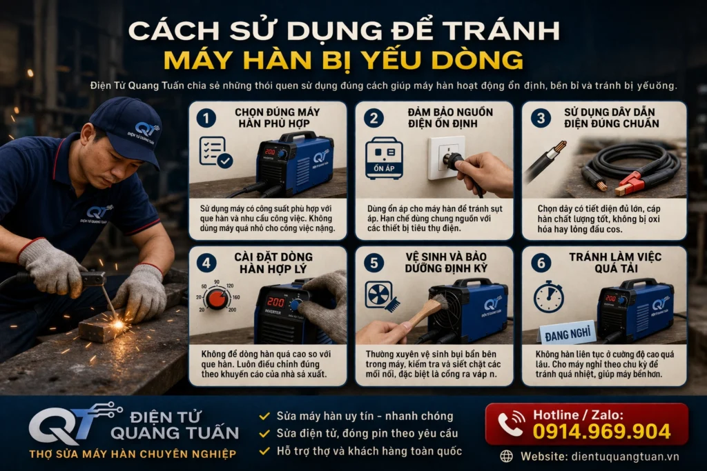 cách sửu dụng để tránh máy hàn bị yếu dòng
