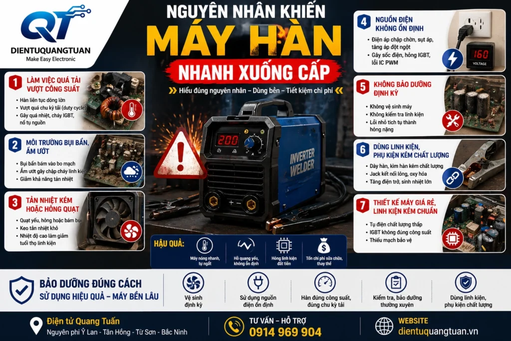 nguyên nhân khiến máy hàn nhanh hỏng